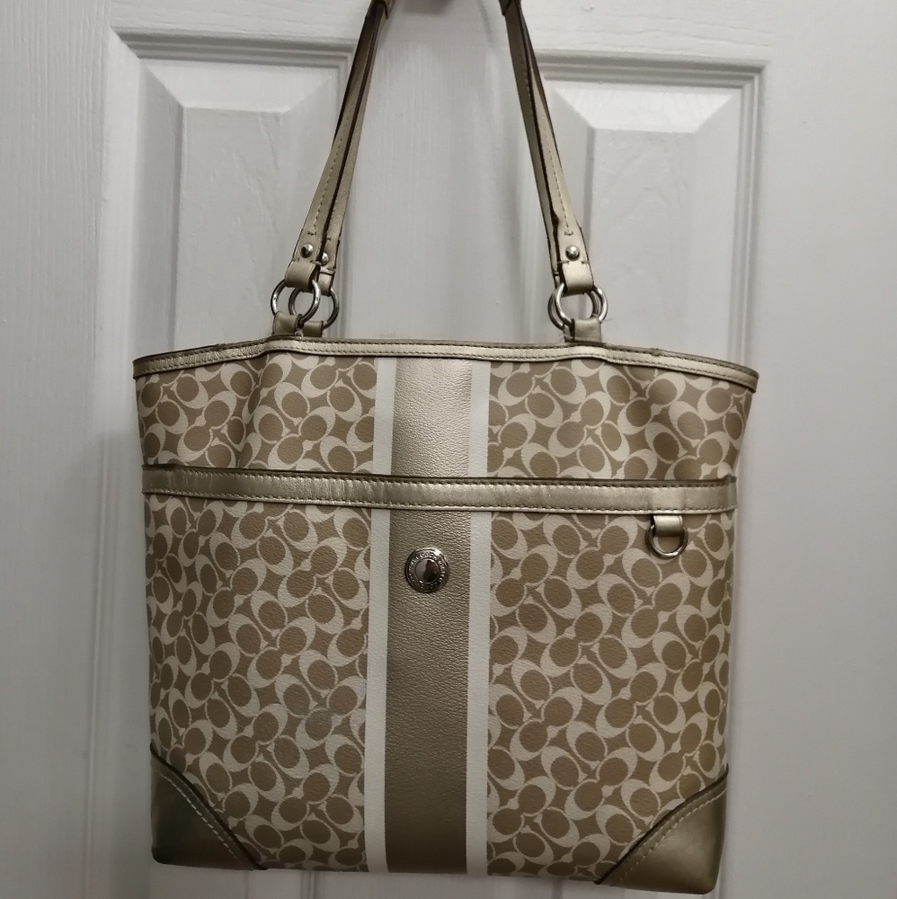 Coach Gold/White Shoulder Tote